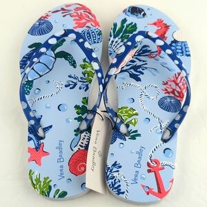 Vera Bradley "Anchors Aweigh" Nautical Flip Flops Women's Size Small 5-6